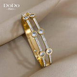 Stainless Steel Round Rhinestones Double Layer Bangles Bracelets