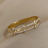 Stainless Steel Round Rhinestones Double Layer Bangles Bracelets