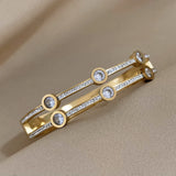 Stainless Steel Round Rhinestones Double Layer Bangles Bracelets