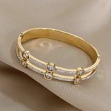Stainless Steel Round Rhinestones Double Layer Bangles Bracelets