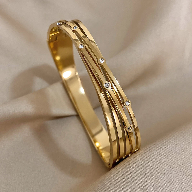 316L Stainless Steel Twist Bangles for Women Waterproof Jewelry