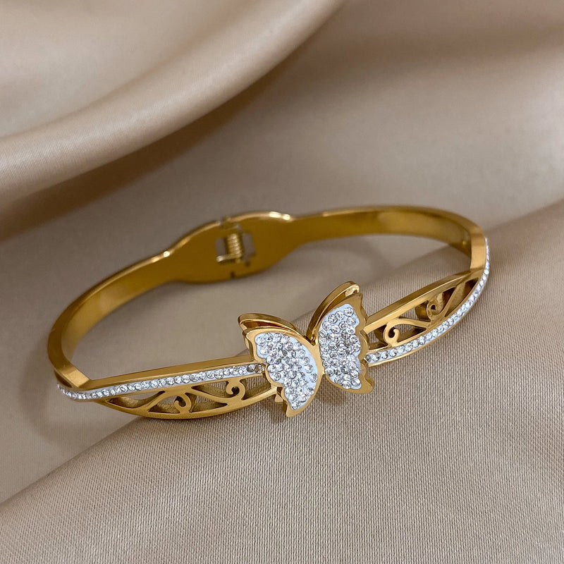 316L Stainless Steel Zircon Butterfly Charm Bracelet for Women