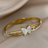 316L Stainless Steel Zircon Butterfly Charm Bracelet for Women