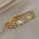 Asymmetrical Double Leaf Stone Bangles Bracelets for Women