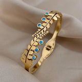 Asymmetrical Double Leaf Stone Bangles Bracelets for Women