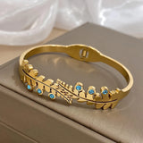Asymmetrical Double Leaf Stone Bangles Bracelets for Women