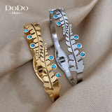 Asymmetrical Double Leaf Stone Bangles Bracelets for Women