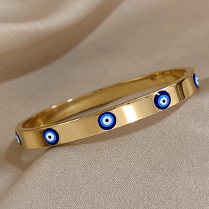 Boho Evil Eye Bangle Bracelet Stainless Steel Charm Lucky Plated Chain Jewelry