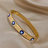 Boho Evil Eye Bangle Bracelet Stainless Steel Charm Lucky Plated Chain Jewelry