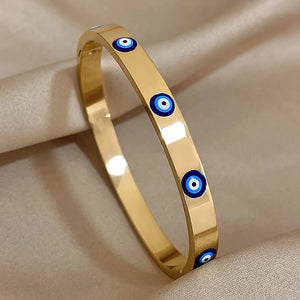 Boho Evil Eye Bangle Bracelet Stainless Steel Charm Lucky Plated Chain Jewelry