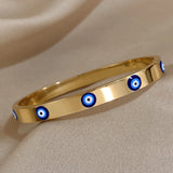 Boho Evil Eye Bangle Bracelet Stainless Steel Charm Lucky Plated Chain Jewelry