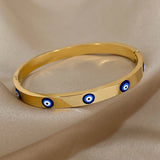 Boho Evil Eye Bangle Bracelet Stainless Steel Charm Lucky Plated Chain Jewelry