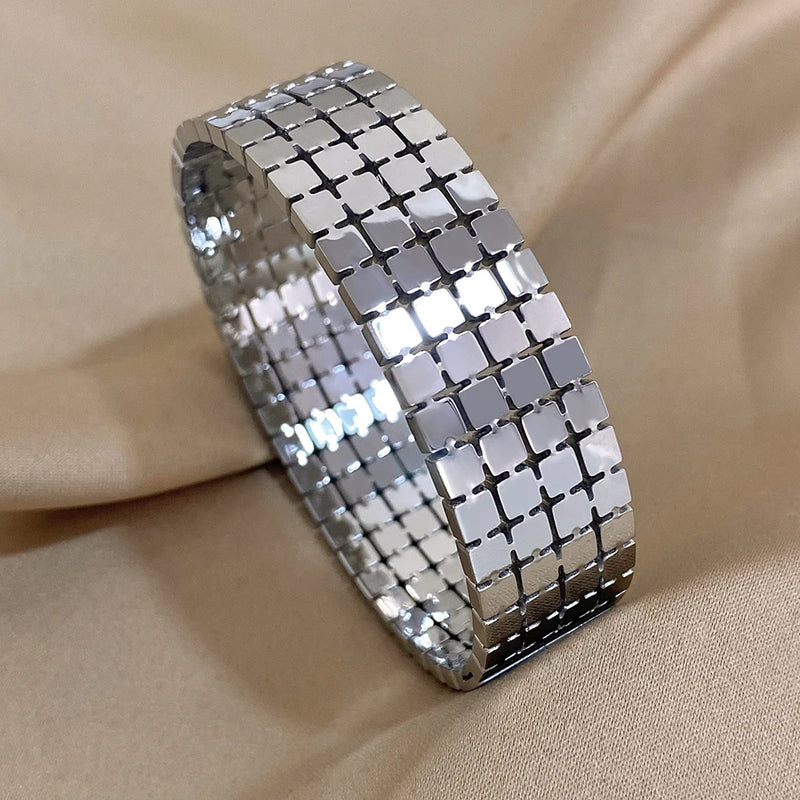 Square Wide Stainless Steel Bangles Bracelets for Women Men