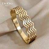 Chunky Stainless Steel Cuff Bangle Bracelet Wave Wide for Women Men