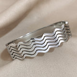 Chunky Stainless Steel Cuff Bangle Bracelet Wave Wide for Women Men