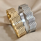 Chunky Stainless Steel Cuff Bangle Bracelet Wave Wide for Women Men