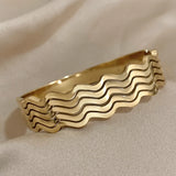 Chunky Stainless Steel Cuff Bangle Bracelet Wave Wide for Women Men