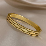 Hollow Wave Stainless Steel Bracelet Vintage Golden Waterproof Charm Bangle