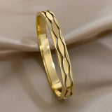Hollow Wave Stainless Steel Bracelet Vintage Golden Waterproof Charm Bangle