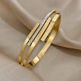 Charm Rhinestone Zircon Roman Numerals Stainless Steel Bangles Bracelets