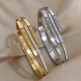 Charm Rhinestone Zircon Roman Numerals Stainless Steel Bangles Bracelets