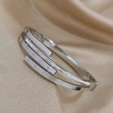 Charm Rhinestone Zircon Roman Numerals Stainless Steel Bangles Bracelets