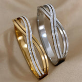 Chunky Inlay Rhinestone Stainless Steel Bracelet for Women