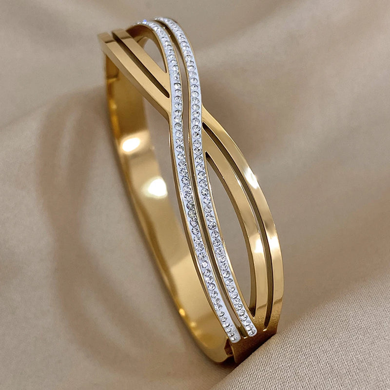 Chunky Inlay Rhinestone Stainless Steel Bracelet for Women