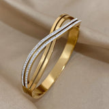Chunky Inlay Rhinestone Stainless Steel Bracelet for Women