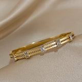 Crystal Zircon Stainless Steel Thin Cuff Bangle for Women