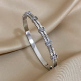 Crystal Zircon Stainless Steel Thin Cuff Bangle for Women