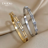 Crystal Zircon Stainless Steel Thin Cuff Bangle for Women