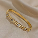 Crystal Zircon Stainless Steel Thin Cuff Bangle for Women