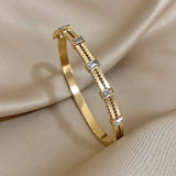 Crystal Zircon Stainless Steel Thin Cuff Bangle for Women