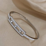 Crystal Zircon Geometry Steel Bangle Bracelet for Women