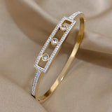 Crystal Zircon Geometry Steel Bangle Bracelet for Women