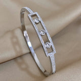 Crystal Zircon Geometry Steel Bangle Bracelet for Women