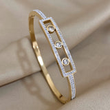 Crystal Zircon Geometry Steel Bangle Bracelet for Women