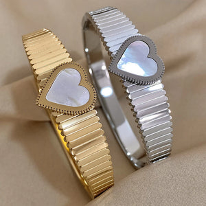 Shell Charm Heart Shape Bangle Bracelet Stainless Steel