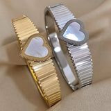 Shell Charm Heart Shape Bangle Bracelet Stainless Steel