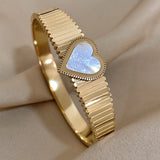 Shell Charm Heart Shape Bangle Bracelet Stainless Steel