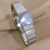 Shell Charm Heart Shape Bangle Bracelet Stainless Steel