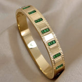Green Rhinestone Steel Bangle Bracelet Charm Women's Wrist Jewelry