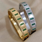 Green Rhinestone Steel Bangle Bracelet Charm Women's Wrist Jewelry