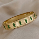 Green Rhinestone Steel Bangle Bracelet Charm Women's Wrist Jewelry