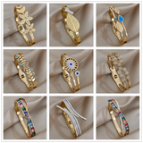Rhinestone Stainless Steel Bangle Bracelet with Leaf Flower Charms