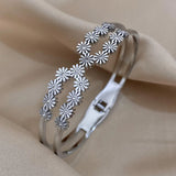 Rhinestone Daisy Stainless Steel Bangles Bracelet Women Gift