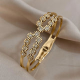 Rhinestone Daisy Stainless Steel Bangles Bracelet Women Gift