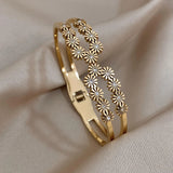 Rhinestone Daisy Stainless Steel Bangles Bracelet Women Gift