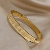 Rune Texture Charm Stainless Steel Bangle Bracelet for Women